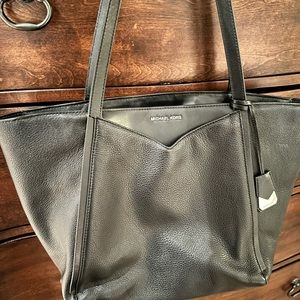 Large leather zip top tote